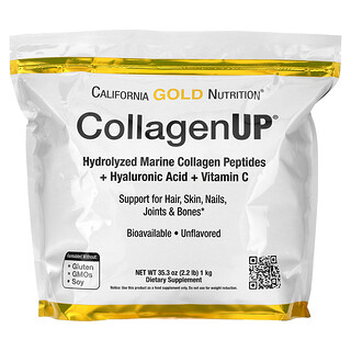 California Gold Nutrition, CollagenUP，水解海洋膠原蛋白肽 + 透明質酸和維生素 C，原味，2.2 磅（1 千克）