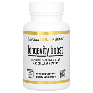 California Gold Nutrition, Longevity Boost 含反式白藜蘆醇、橄欖葉提取物、葡萄提取物混合物和中鏈甘油三酯，60 粒素食膠囊