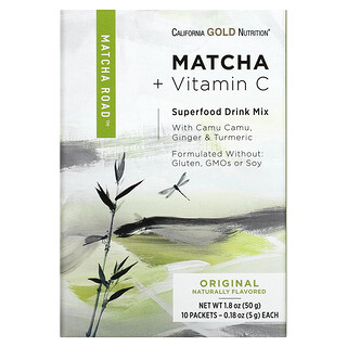 California Gold Nutrition, MATCHA ROAD，抹茶 + 維生素 C，原味，10 包