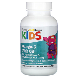 California Gold Nutrition, 兒童 Omega-3 魚油，天然草莓味，60 粒魚明膠軟凝膠