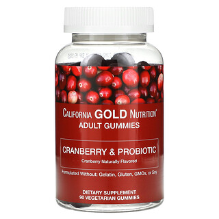 California Gold Nutrition, 大果越桔和益生菌軟糖，含大果越桔濃縮物、低聚果糖和凝結芽孢桿菌，天然大果越桔味，90 粒素食軟糖