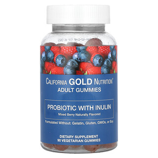 California Gold Nutrition, 益生菌菊粉軟糖，含維生素 C、葉酸、漿果提取物混合物和有機菊粉，天然混合漿果味，90 粒素食軟糖