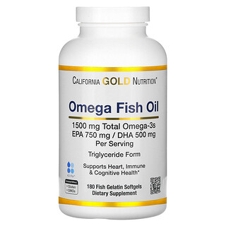 California Gold Nutrition, 挪威 Omega-3 魚油，含 EPA/DHA，天然檸檬味，180 粒軟膠囊