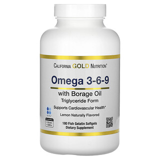 California Gold Nutrition, Omega 3-6-9，含 Omega-3 魚油和琉璃苣籽油、EPA、DHA、GLA 和亞油酸，天然檸檬味，180 粒軟膠囊