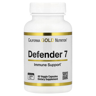 California Gold Nutrition, Defender 7，含維生素 A、C、D3、B6、鋅、硒和 β-葡聚糖，60 粒素食膠囊