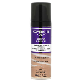 Covergirl, Simply Ageless（與 Olay 合作款），3 合 1 粉底液，240 天然米色，1 液量盎司（30 毫升）