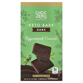 ChocZero, Keto Bark，黑巧克力，薄荷脆，8 根迷你棒，3.2 盎司（90 克）