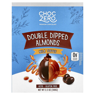 ChocZero, 優質巧克力，雙蘸巴旦木，牛奶太妃糖，3.5 盎司（100 克）