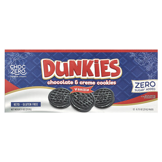ChocZero, Dunkies，巧克力和奶油曲奇，香草味，12 包，每包 0.75 盎司（21 克）