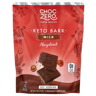 ChocZero, Keto Bark，牛奶巧克力，榛子味，15 小根，6 盎司（170 克）