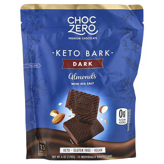 ChocZero, Keto Bark，黑巧克力，杏仁海鹽，15 根迷你棒，6 盎司（170 克）