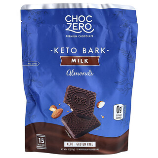 ChocZero, Keto Bark，牛奶巧克力，杏仁味，15 小根，6 盎司（170 克）