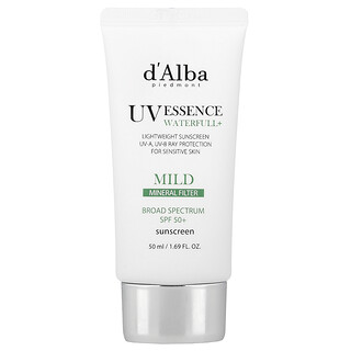 d'Alba, UV Essence Waterfull+ 抗曬霜，溫和礦物過濾劑，SPF 50，1.69 液量盎司（50 毫升）
