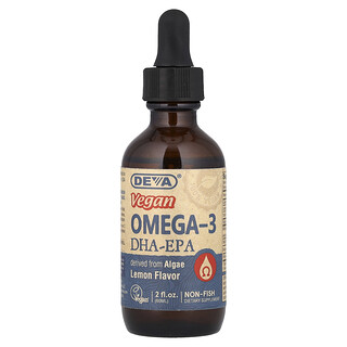 Deva, 全素食 Omega-3 DHA-EPA，檸檬味，2 液量盎司（60 毫升）