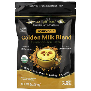 DelighTeas, 阿育吠陀“黃金”牛奶混合料，姜黃茶拿鐵味，無咖啡萃取，5 盎司（14無）