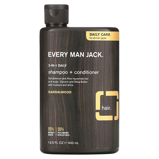 Every Man Jack, 2 合 1 洗髮精護髮素，適合各種髮質，檀香，13.5 液量盎司（400 毫升）
