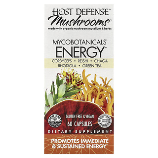 Host Defense, 蘑菇，MycoBotanicals，能量，60 粒膠囊
