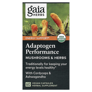 Gaia Herbs, 適應原表現，蘑菇和草本，60 粒全素膠囊
