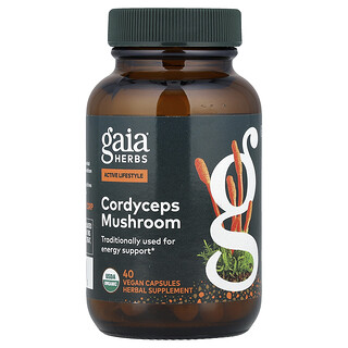 Gaia Herbs, 蟲草蘑菇，40 粒全素膠囊（每粒 450 毫克）