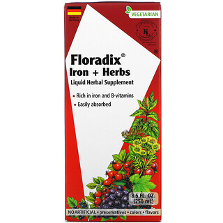 Floradix，鐵 + 草本，液體草本補充劑，8.5 液量盎司（250 毫升）