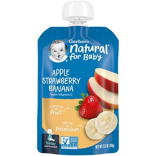 Gerber, Natural for Baby，2 階段輔食，蘋果、草莓、香蕉，3.5 盎司（99 克）