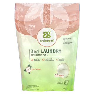 Grab Green, 3 合 1 洗衣凝珠，梔子香，可供 24 次使用，13.5 盎司（384 克）