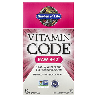 生命花園, Vitamin Code，原生 B-12，30 粒純素食膠囊