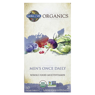 Garden of Life, Organics，男性每日一次，全食多維生素，60 片全素片