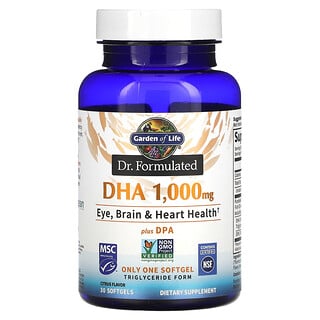 Garden of Life, Dr. Formulated DHA + DPA，檸檬味，1,000 毫克，30 粒軟凝膠