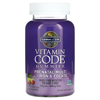 Garden of Life, Vitamin Code 軟糖，含葉酸鐵產前多維生素，櫻桃檸檬水味，90 粒軟糖