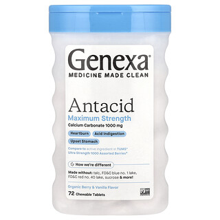 Genexa, 抗酸劑特大強度、有機漿果和香草，1000 毫克，72 片咀嚼片