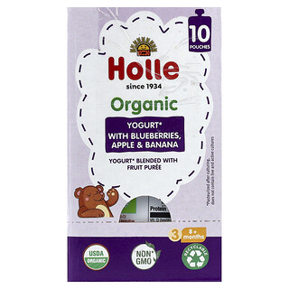 Holle, Organic Yogurt Blended with Fruit Puree, 8+ Months, Blueberries, Apple & Banana, 10 Pouches, 3 oz (85 g) Each