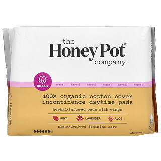 The Honey Pot Company, 草本浸入式護翼棉柔護墊，有機尿失禁護墊，日用，16 片