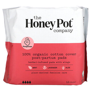The Honey Pot Company, 有機草本護墊，帶翼，產後，12 片