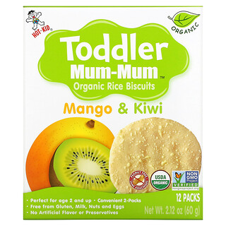 Hot Kid, Toddler Mum-Mum，有機稻米餅乾，2 個月及以上，芒果和獼猴桃味，12 包，每包 2 塊