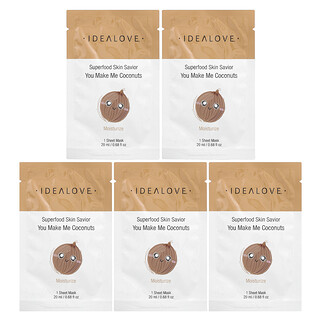 Idealove, Superfood Skin Savior，You Make Me Coconuts，5 片美容片裝面膜，每片 0.68 液量盎司（20 毫升）