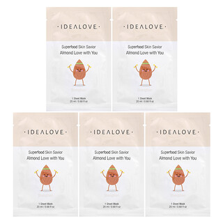 Idealove, Superfood Skin Savior, Almond Love with You，5 片美容面膜，每片 0.68 液量盎司（20 毫升）