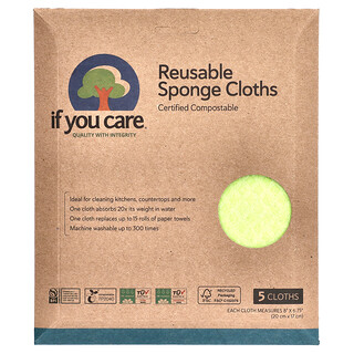 If You Care, 可重復使用海綿布，5 塊，每塊 8 英寸 x 6.75 英寸（20 釐米 x 17 釐米）