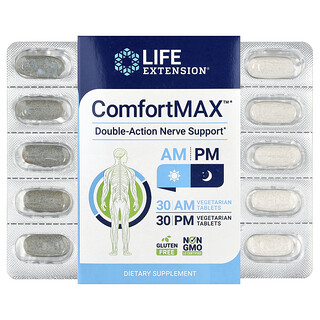Life Extension, ComfortMAX，雙重作用神經幫助，適合早晚，60 片素食片