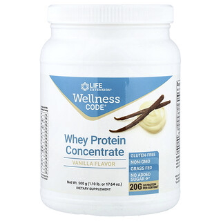 Life Extension, Wellness Code®，濃縮乳清蛋白，香草味，1.10 磅（500 克）