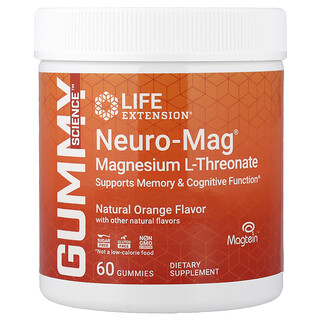 Life Extension, Neuro-Mag®，L-蘇氨酸鎂，天然橙味，60 粒軟糖（美麗軟糖 36 毫克）