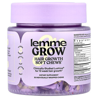 Lemme, Grow，頭髮生長軟咀嚼片，什錦水果味，30 片獨立包裝咀嚼片
