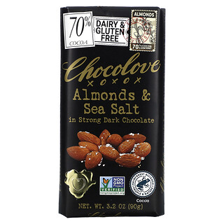 Chocolove, 杏仁和海鹽夾心黑巧克力，70% 可可，3.2 盎司（90 克）