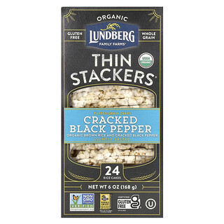 Lundberg, Organic Thin Stackers，穀物膨化餅，黑胡椒碎，微鹹，24 塊米餅，6 盎司（168 克）