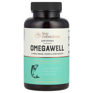 Live Conscious, OmegaWell，優質 Omega-3 配方，優效，2000 毫克，60 粒軟膠囊（每粒軟膠囊 1000 毫克）