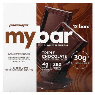 My Bar, 三層蛋白能量棒，三重巧克力，12 塊，每塊 3.1 盎司（88 克）