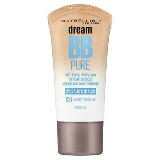 Maybelline, Dream BB Pure，清潔型美膚霜，120 中調薄透色，1 液量盎司（30 毫升）