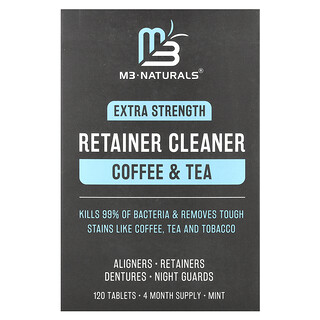 M3 Naturals, 特強型保持器清潔劑，咖啡和茶，薄荷香，120 片
