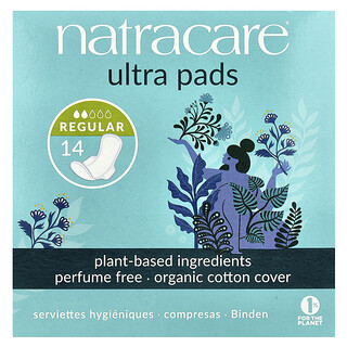 Natracare, 超級衛生巾，有機棉套，常規，普通，14 片