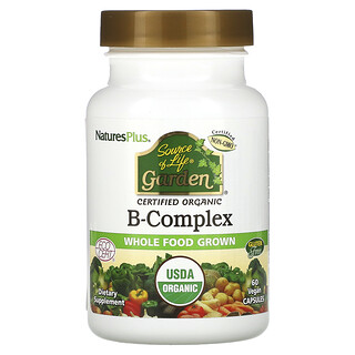 NaturesPlus, Source of Life Garden，有機認可 B 族維生素，60 粒純素食膠囊